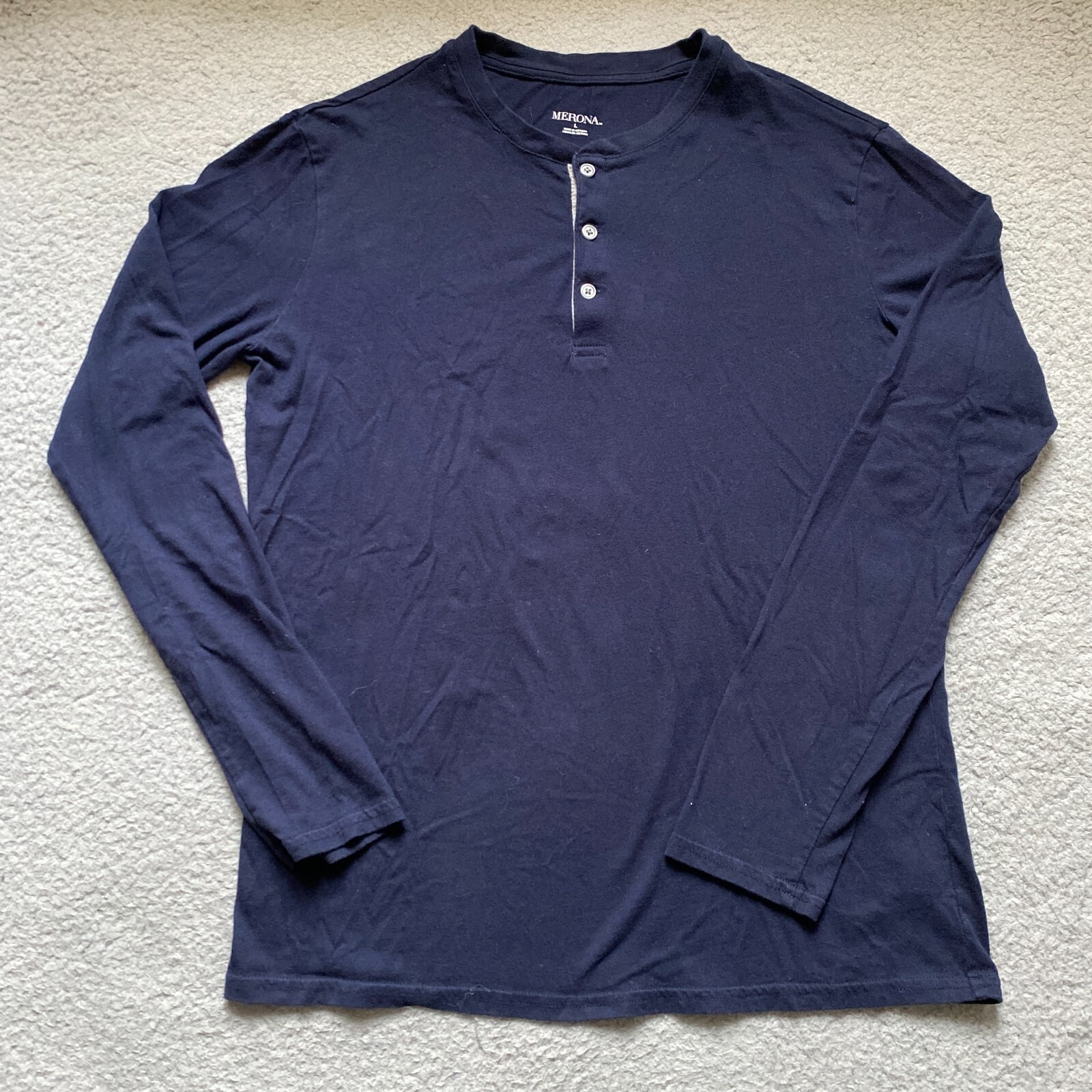 Merona Long Sleeve Shirt Navy Blue Men's Large Mens Adult Button Closure